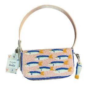 Handcrafted in India Pink Beaded Sardine Purse Bag With Sardine Charm NWT